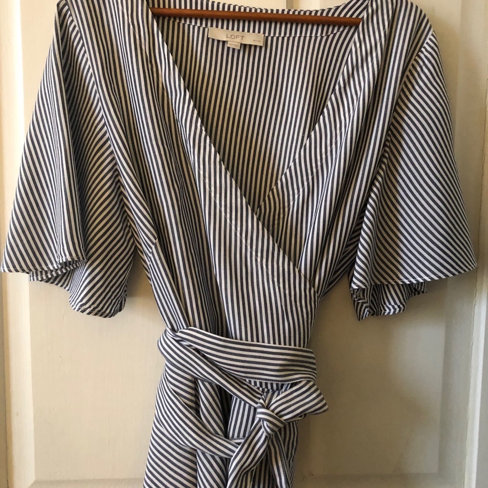 Stripes blue and white wrap blouse